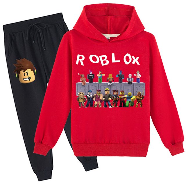 Conjunto de dos piezas de suéter con capucha de manga larga con estampado de dibujos animados periféricos ROBLOX, lindo suéter deportivo informal para estudiantes, primavera y otoño