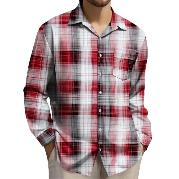 Maean Mens Big and Tall Button down Shirts Plaid Long Sleeve V Neck Loose Casual Business Tops with Pockets