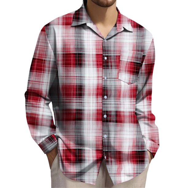 Yaoyar Men's Plaid Button Down Shirt Long Sleeve Casual Lapel Work Shirts Lightweight Shirts with Pocket