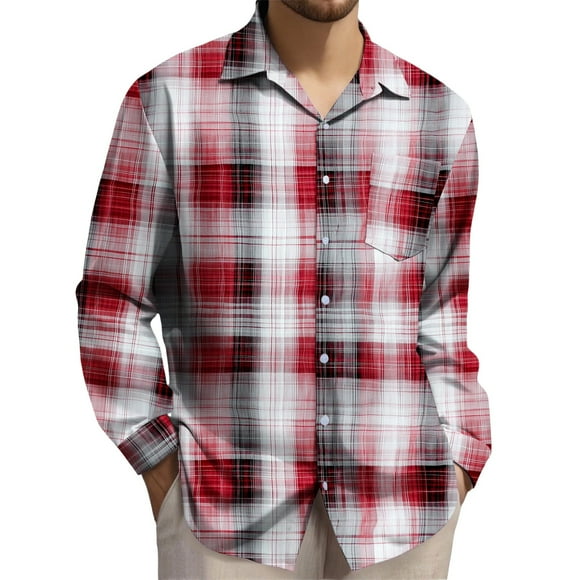 LMKIHUSA Mens Plaid Flannel Shirt Jacket Lapel Long Sleeve Tops Stretchy Button Up Loose Blouses Relaxed Fit Casual Shacket 2025 Multicolor,M