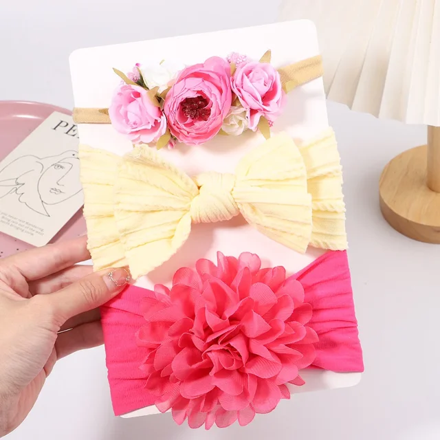 Diademas de bebé de flores de punto de Cable para niña, elástico turbante, bandas para el cabello infantiles, envoltura para la cabeza de nailon para recién nacido