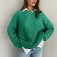 thumbnail image 2 of Lovskoo 2024 Sweaters for Women Long Sleeve 2023 Loose Round Neck Solid Color Lazy Style Knitted Pullover Sweater Green, 2 of 7