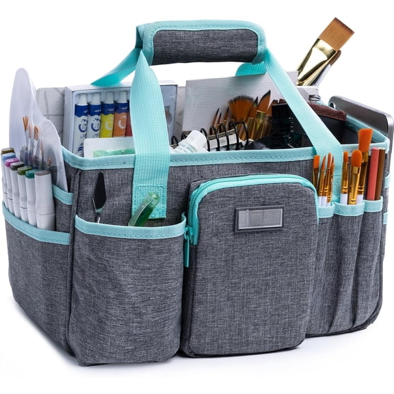 Art  Organizer Tote Bag - Craft  with Handle, Utility Storage Tote with Multiple Pockets & Adjustable Divider for Sewing, Scrapbooking, School, Office,  Supplies