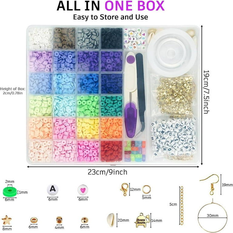 6300 Pcs Clay Beads For Jewelry Bracelet Making Kit , 24 Colors Polymer Clay  Beads Kit With Pendant Charms Kit And Elastic Strings, Art Craft Gift Fo
