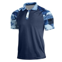 Nokdvo Camouflage Outdoor Polo Shirt for Men American Flag Graphic Short Sleeve Shirts Button Lapel Camouflage Print Golf Polos Stretch Vintage Slim Fit Print Fashion Causal Tees,Blue XL