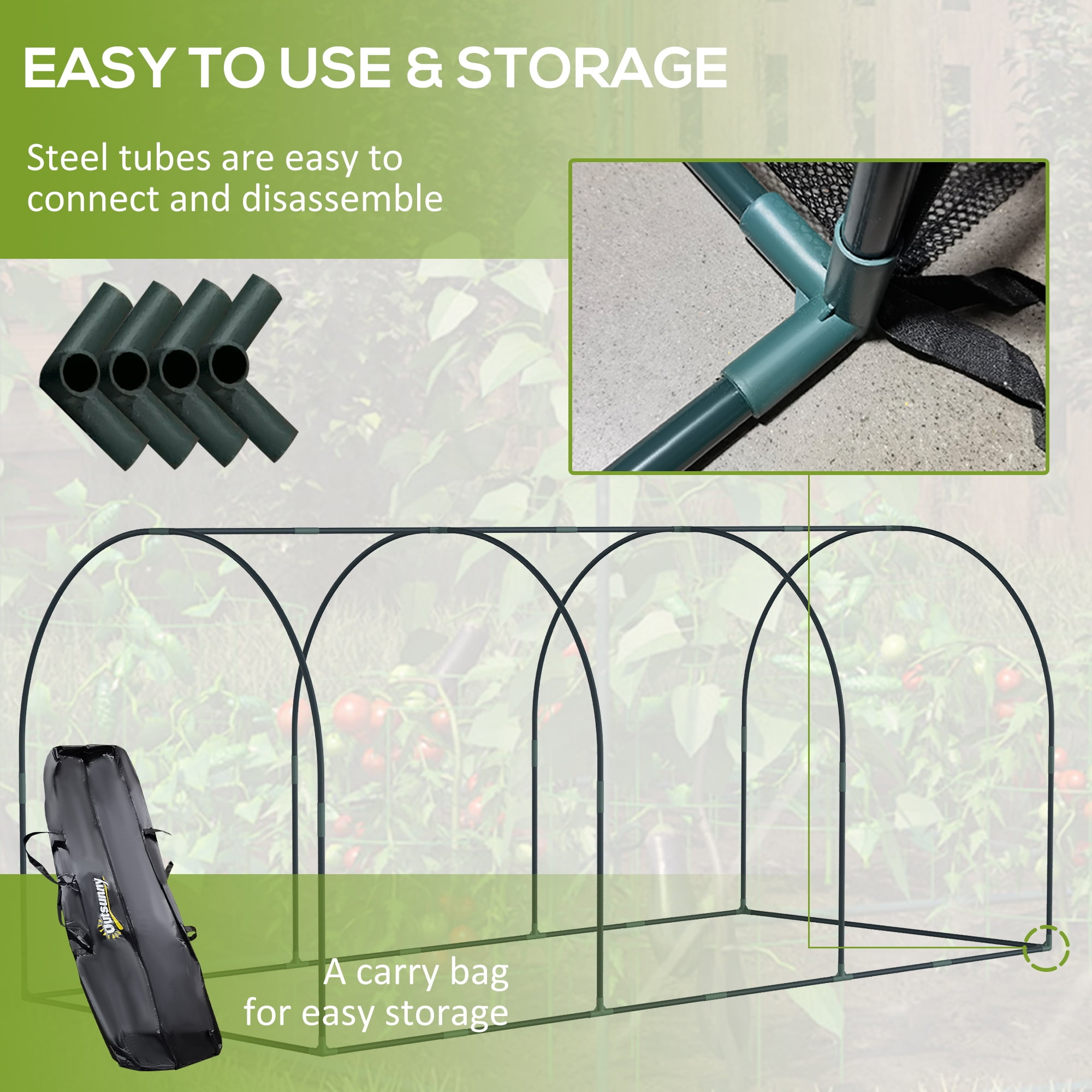 9' x 4' Crop Cage, Plant Protection Tent with Three Zippered Doors, Storage Bag and 6 Ground Stakes, for Garden, Yard, Lawn, Green