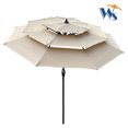 thumbnail image 2 of 9FT 3-Tiers Outdoor Patio Umbrella, Market Round Umbrella with Crank & Tilt and Wind Vents, Outdoor Garden Umbrellas for Garden Deck Swimming Pool, Tan, 2 of 6