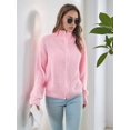 thumbnail image 5 of Women'S Turtle Neck Long Sleeve Knitted Cardigan Autumn and Winter Loose Knitted Cardigan with Zipper Pink S, 5 of 8
