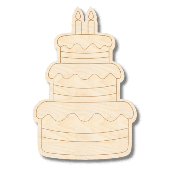 Unfinished Wood Etched Three Tier Birthday Cake Shape 4" / 1/8"