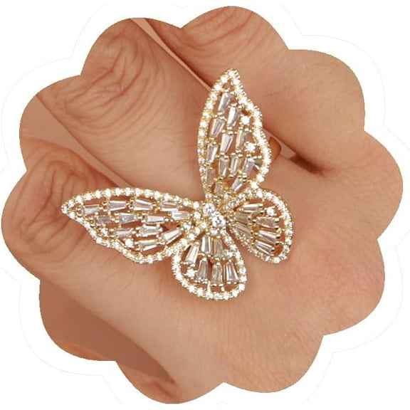 Crystal Butterfly Ring Cubic Zirconia Open Adjustable Bow-Knot Knuckle Ring