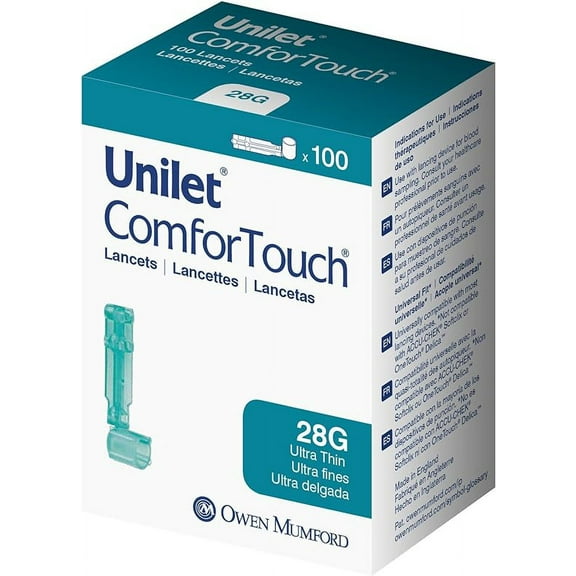Unilet ComfortTouch Ultra-Thin Compatible Lancets 28 Gauge, 100ct, 2-Pack