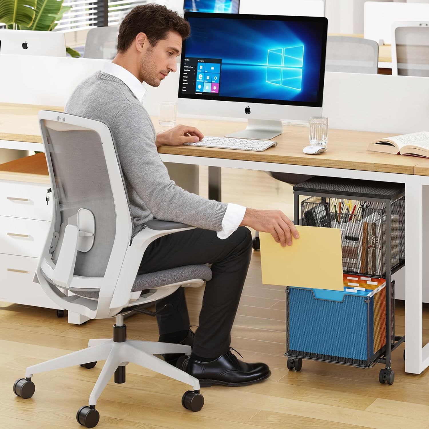 X-COSRACK 2-Drawer Rolling File Cart, Heavy-Duty 100 Lbs Metal Filing Cabinet with Wooden Top, Under Desk Printer Stand with Visual Mesh Drawers & Wheels, Home Office Organizer, Black