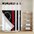 thumbnail image 6 of No Hook Shower Curtain with Snap in Liner, American Flag Independence Day Waterproof Fabric Bathroom Curtain Mesh Top Window, Retro Ref Black Stripes Shower Curtains 72x84in, 6 of 9