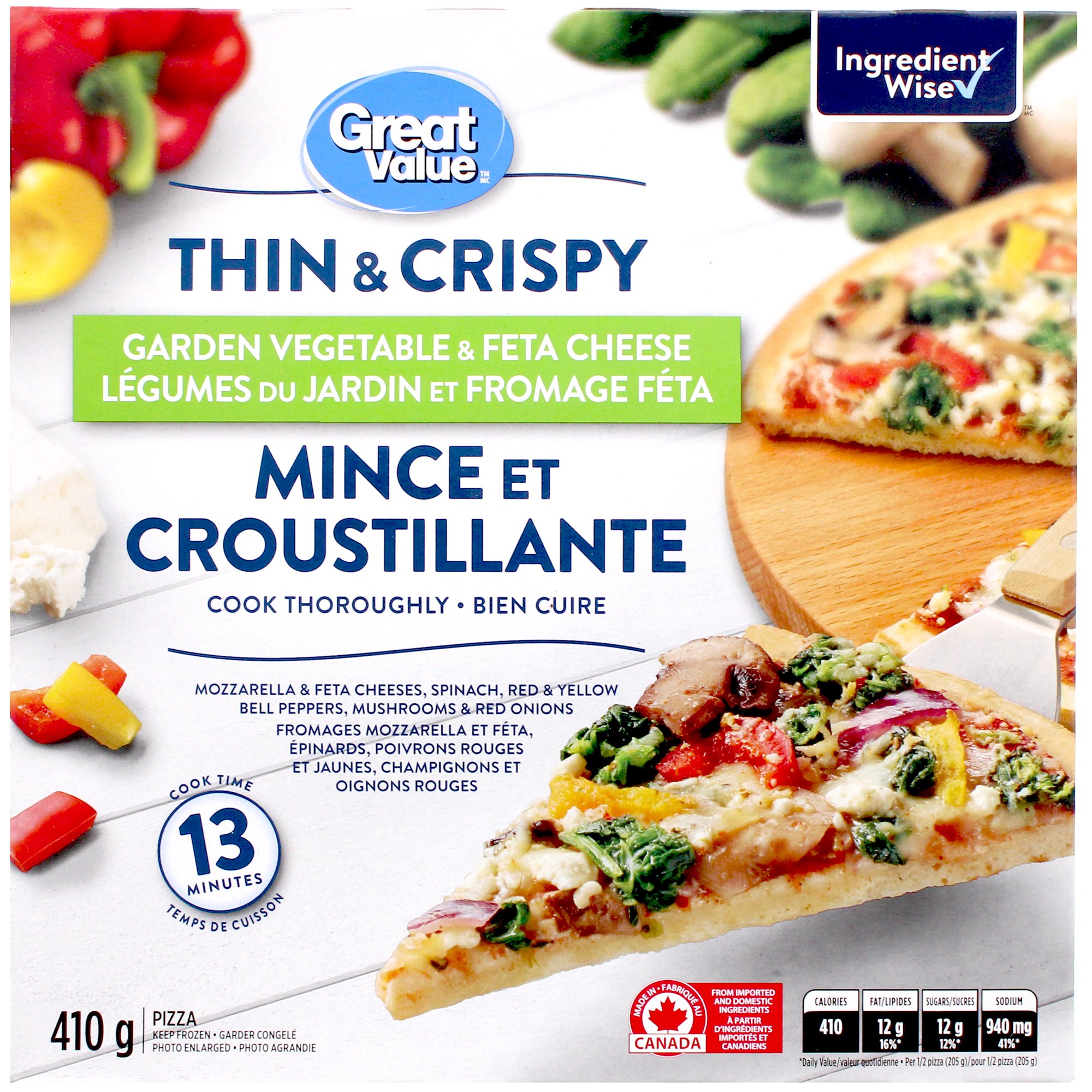 Great Value Thin & Crispy Garden Vegetable and Feta Cheese Pizza