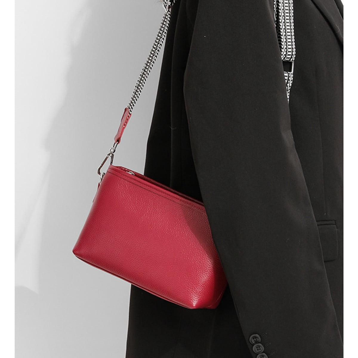 KAWELL Womens Leather Crossbody Bag with Wide Strap Top Zip Camera Purse Trendy Design