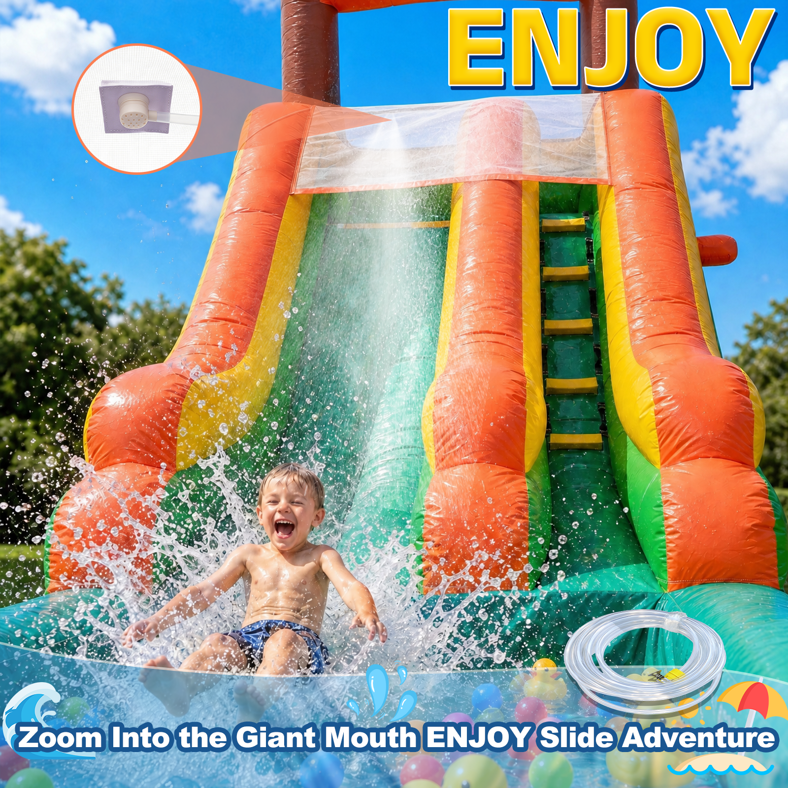 Vakiorn Adult Water Slide 26.2 ft Large Inflatable PVC with 950W Blower Commercial Grade Wet Dry Use Green