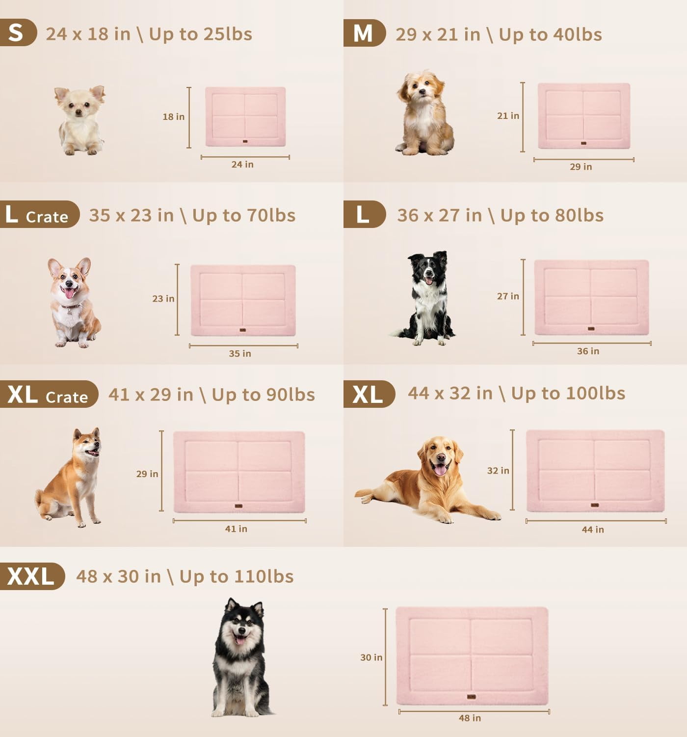 Made4pets Washable Dog Bed for Size Dogs, Reversible Foam Floor Dog Mat, 41x28, Pink
