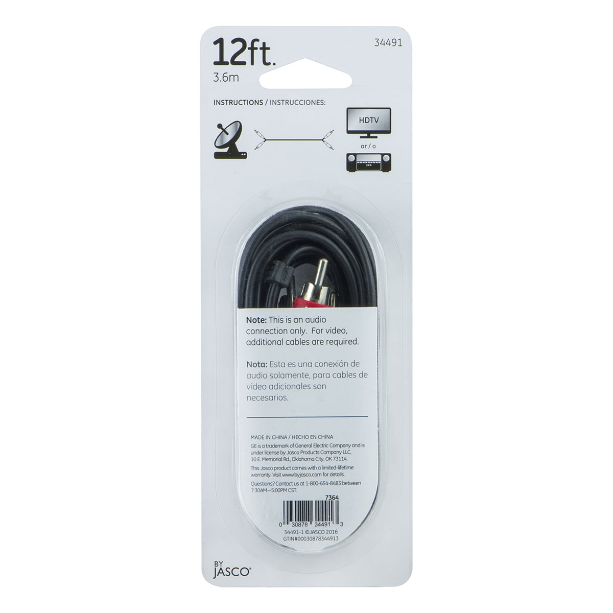 GE 12ft RCA Audio Cable