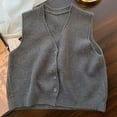 thumbnail image 2 of UYISJ Women's Sleeveless Sweater Vest Button Front V Neck Knitted Coats Casual Fall Solid Color Outerwear Dark Gray Free Size, 2 of 3