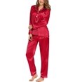 thumbnail image 1 of Womens Silk Satin Pajamas Loungewear Two-piece Sleepwear Button-Down Full Sleeve Long Pj Set, 1 of 6