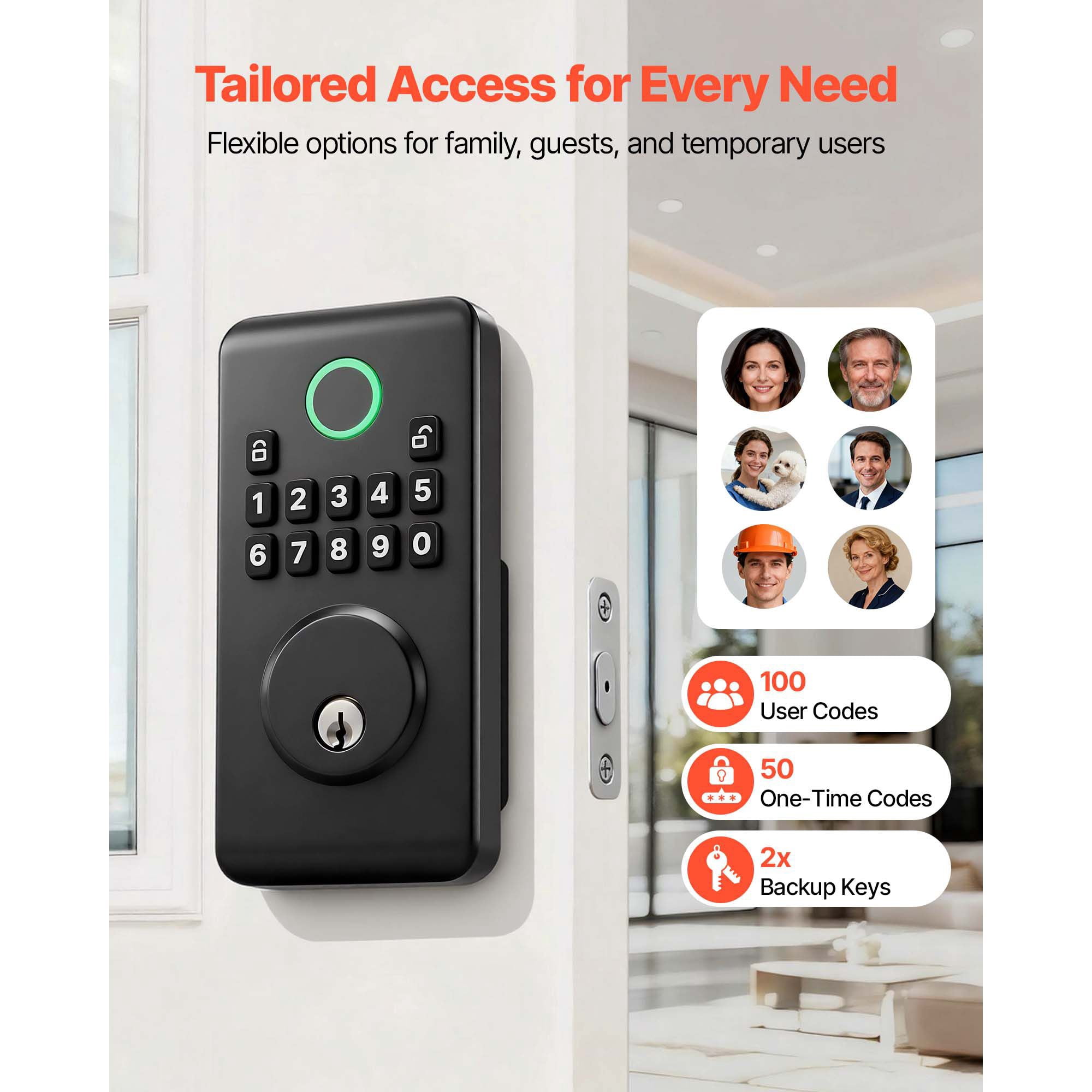 Keyless Entry Door Lock, Electronic Deadbolt with Easy-Grip Design, Customizable User Codes, Auto Lock, Anti-Peeping, Backlit Keypad for Home