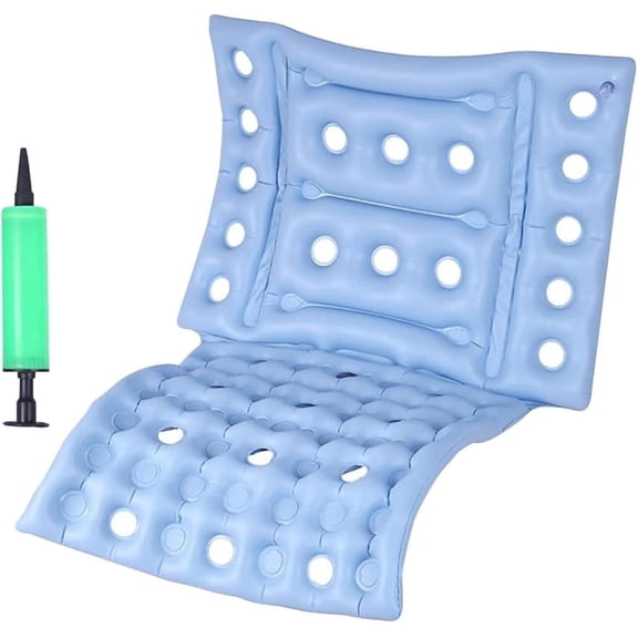 1 Pack Inflatable Seat Cushion for Recliner,Blue Waffle Cushions with Full Back,Square Wheelchair Cushions with Pump,Manual Air Pressure Pad,Bed Sore Cushions for Elderly