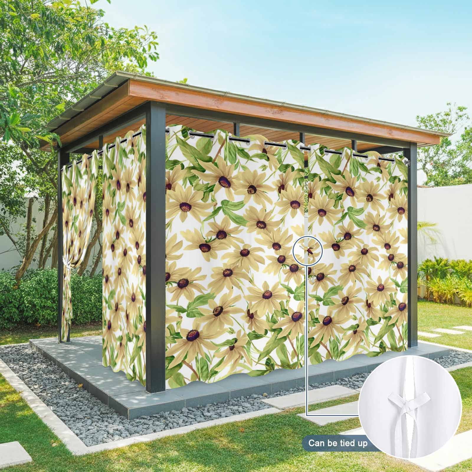 Vintage Sunflowers Outdoor Curtains for Patio Waterproof, Grommet Outdoor Privacy Panels, Spring Botanical Green Leaves Weatherproof Outside Curtains for Porch/Cabana 54"Wx108"L, 1 Panel