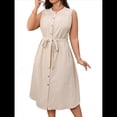 thumbnail image 1 of Vestidos de Verano de Talla Grande - Vestido Informal Sin Mangas con Cuello Redondo y Botones para Mujer Albaricoque 4XL, 1 of 9