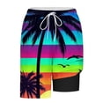 thumbnail image 6 of Men's Big and Tall Shorts with Pockets Elastic Waist Hawaiian Tropical Print Double-layer Drawstring Loose Beach Swim Trunks, 6 of 7