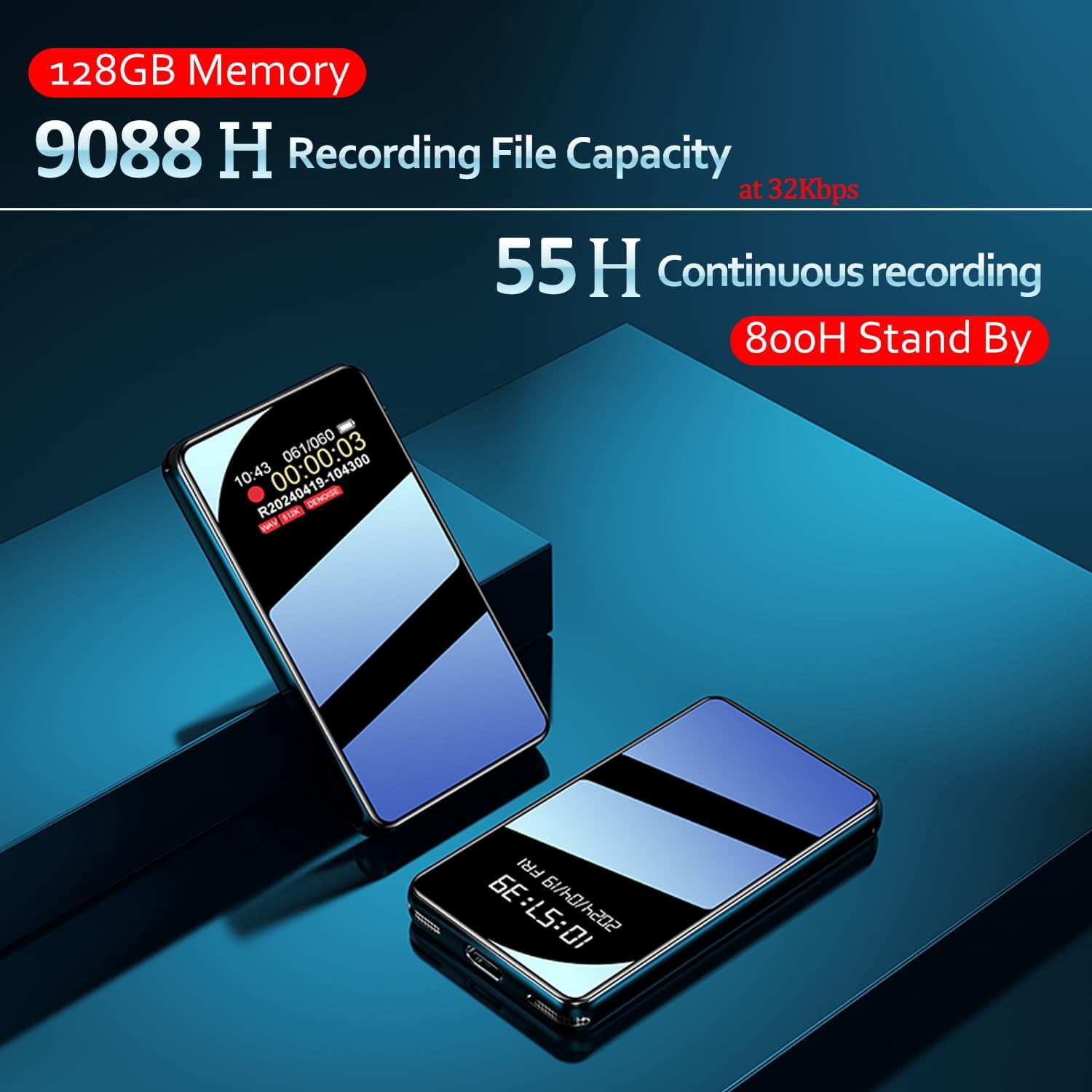 128GB Voice Activated Recorder with AI-Intelligent Triple Noise Reduction 9088 Hour Digital Voice Activated Recording Device Audio Recorder with Screen/Playback for Lectures Meetings Interviews Class