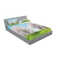 thumbnail image 2 of Ambesonne Tree Fitted Sheet & Pillow Sham Set, Japanese Spring Flowers, Queen, Aqua Pink Green, 2 of 2