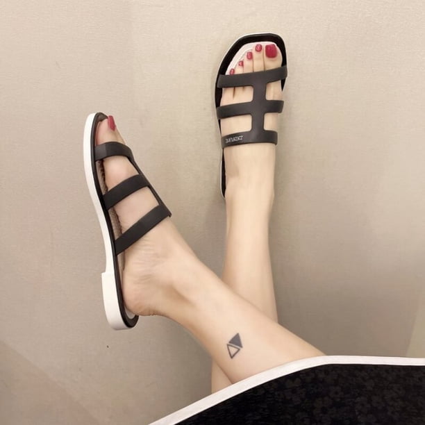 Sandalias de lujo para mujer, zuecos de verano 20223, zapatos de mujer, suela deslizante, tacones planos, cómodos zapatos de playa sencillos, zapatos de mujer 37 Gao Jinjia LED