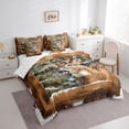 thumbnail image 2 of Castle Fairy Vintage Wildlife Deer 7-Piece Twin Bedding,Snow Rustic Animal Bedding Comforter Set,Warm Brown White,Reversible, 2 of 7