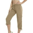thumbnail image 4 of QATAINLAV Capris de Randonnée pour Femmes avec Poches Été Cargo Légers Pantalons Capri de Voyage Unis Décontractés Bas Resserré Pantalons de Survêtement Raccourcis Soldes Prime Day Kaki TTG, 4 of 8