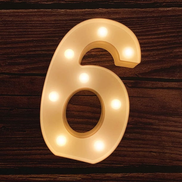 Letrero luminoso LED con números y letras para marquesina, ideal para bodas, cumpleaños, fiestas, Navidad, luz nocturna, decoración para el hogar y el bar (6 unidades)