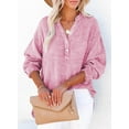 thumbnail image 3 of Women's Casual V Neck Long Sleeve Shirt Oversized Lightweight Blouse Top for Daily Wear, 3 of 8