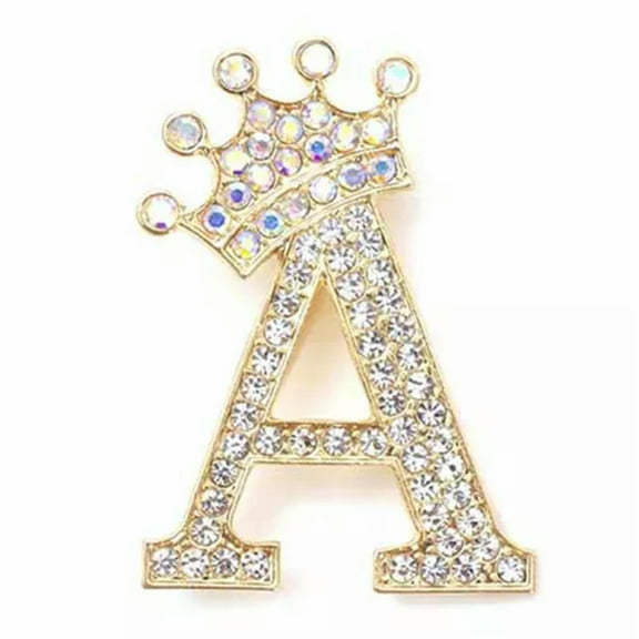 HOOUN Fashion Crown 26 Initial Letters A to Z Crystal Rhinestone Brooch Pins Women@-Gold-A