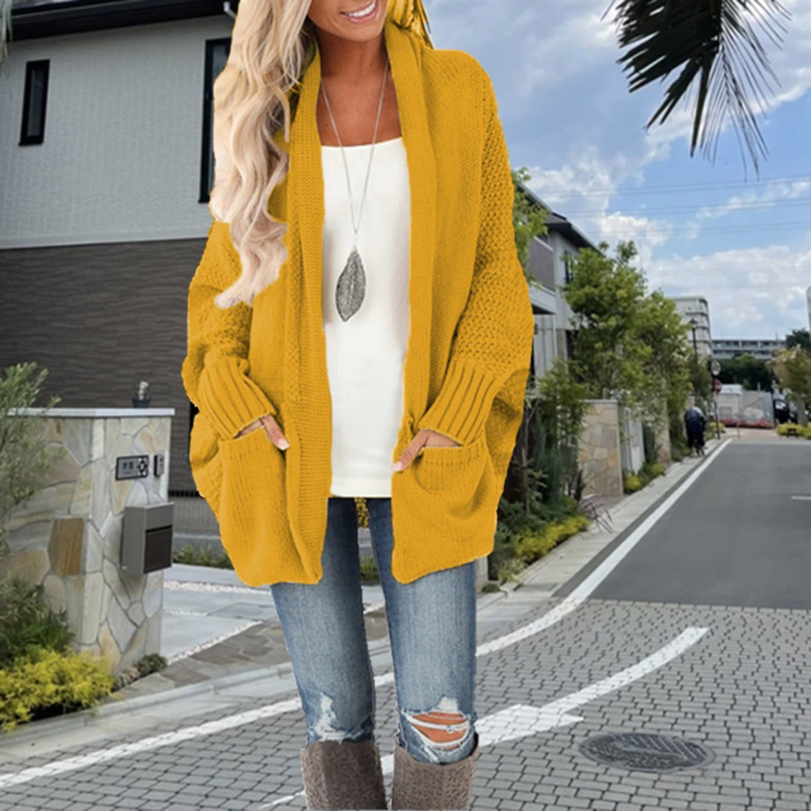Pedort Women's Plus Size Cardigan Sweater Casual Lightweight Long Sleeve  Drape Open Front Cardigan Yellow,M - Walmart.com