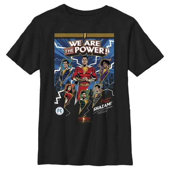 Boy's Shazam! Fury of the Gods We Are the Power Comic Book Cover  Graphic Tee Black Small