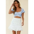 thumbnail image 3 of Women's Ruffle Short Sleeve Tie Up Back Crop Top Off Shoulder Bardot Blouse,Light Blue,S, 3 of 5