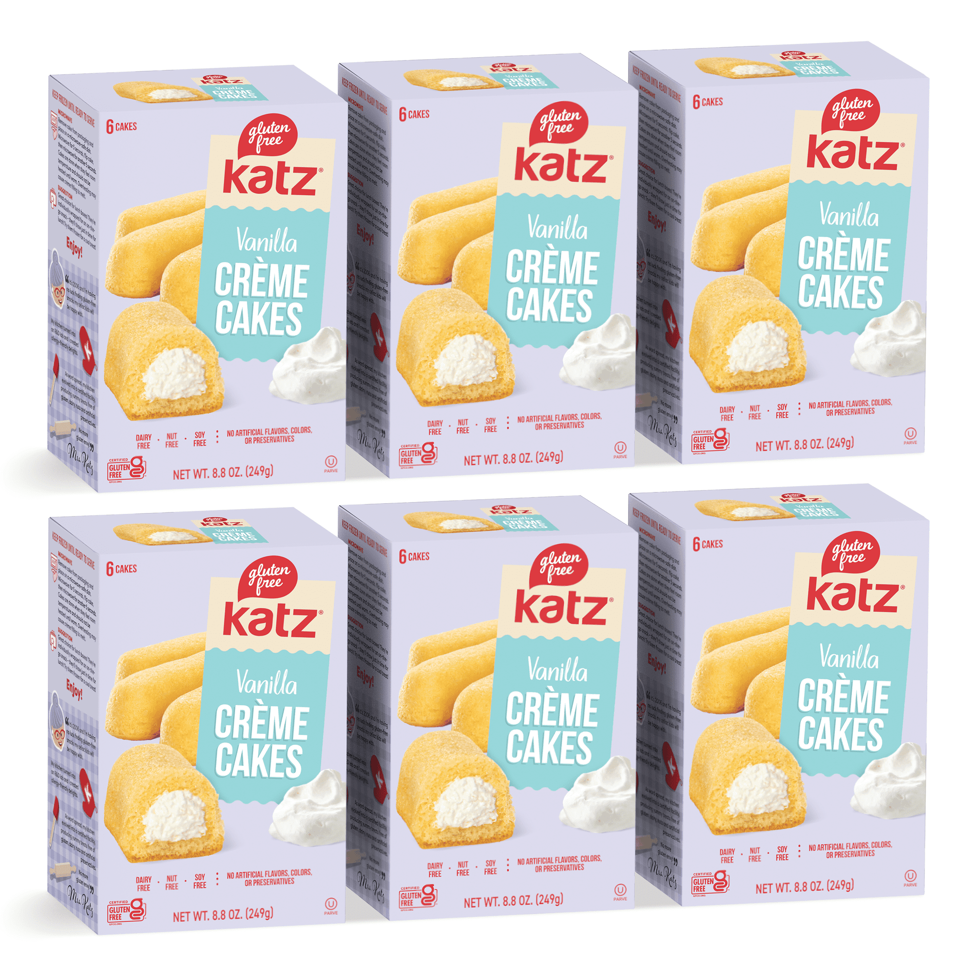 Katz Gluten-Free Creme Cakes - Vanilla |Gluten-Free Dairy Free Nut Free Soy Free Kosher | (6 Pack 8.8 Ounce Each)