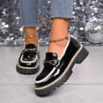 thumbnail image 5 of Vibrex Womens Chunky Loafers Women's Patent Leather Loafers Gold Buckle White Platform Sole Slip On Comfort Shoes Women's Shoes,Size:9, 5 of 9