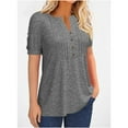 thumbnail image 2 of Short Sleeve V-neck Women Button Henley Blouse Tops Summer Pleated Casual Blouse Shirt, 2 of 4