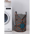 thumbnail image 3 of Mandala Laundry Bag, Ornate Lace Chinese Pattern Circles Swirls and Dots Flower Illustration, Basket with Handles Drawstring Closure for Laundromats, 13" x 19", Blue Vermilion Black, by Ambesonne, 3 of 4
