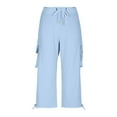 thumbnail image 4 of Yghzkop Women's Outdoor Hiking Pants Cropped Capri Length Quick Dry Lightweight Multi Pocket Trekking Camping Travel Comfort Stretch Elastic Waist Athletic Cargo Trousers Loose Fit, 4 of 7