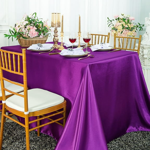 Wedding Linens Inc. 90" x 132" Satin Seamless Rectangular Table Cover Linen Tablecloth - Purple