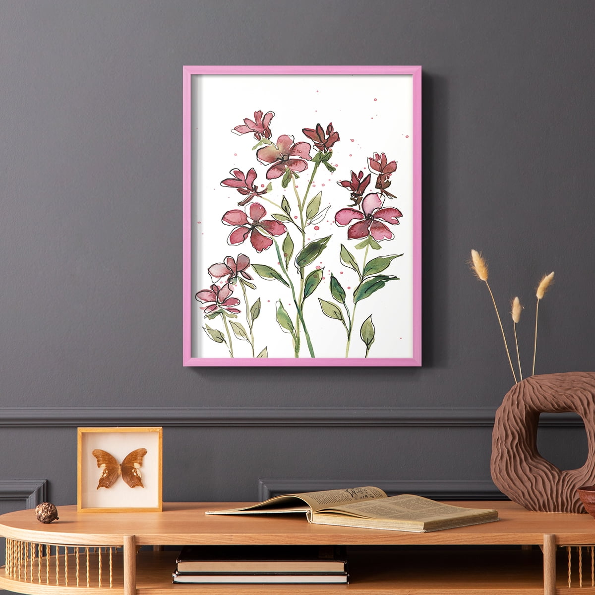 Watercolor Floral Stems II Framed Print in Pink Solid Wood 8 x 10 Framed Print