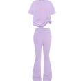 thumbnail image 5 of mgoYE Girls 2 Piece Outfits Bow Graphic Tops Sweatsuits Sets Short Sleeve Sweatshirt with Bell Bottom Sweatpants Set 7-12 Years Size 9-10 Years, 5 of 5