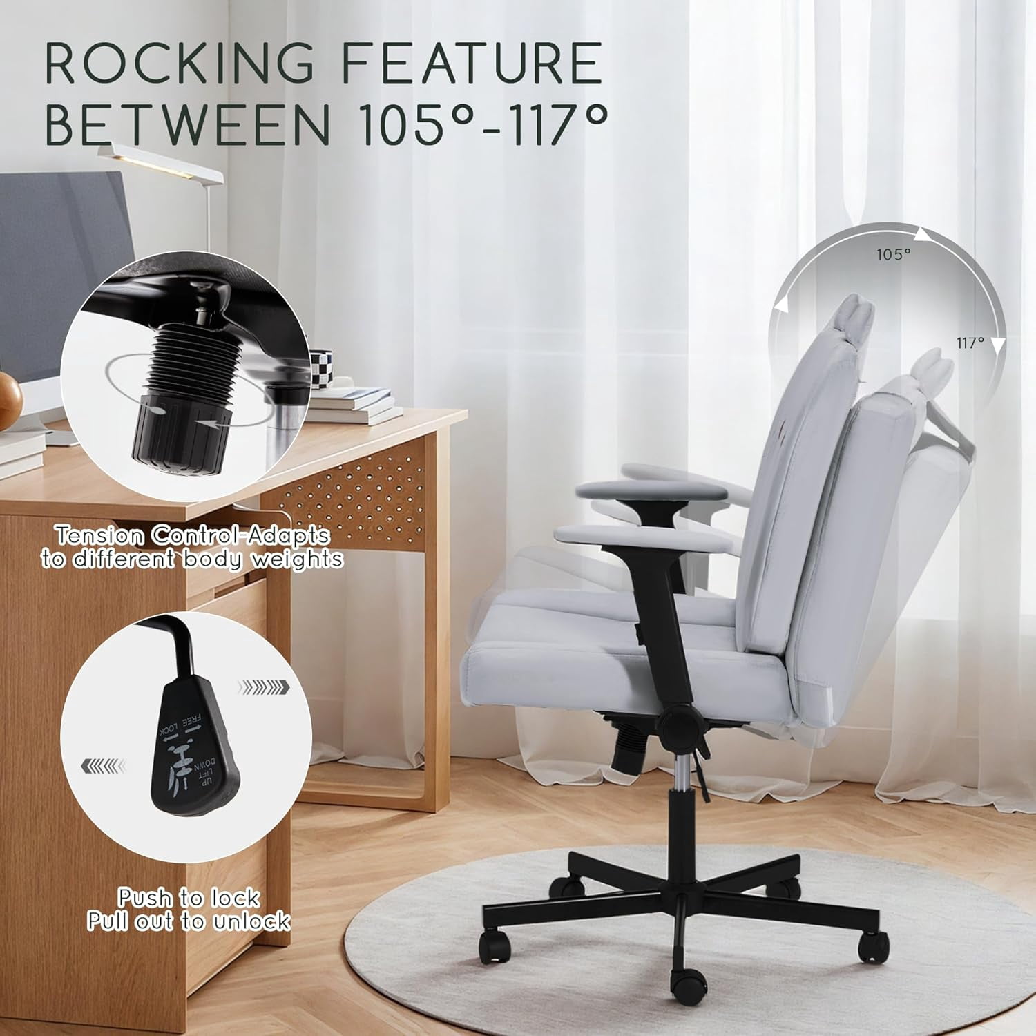 Vicluke Criss Cross Chair with Wheels, Oversized Office Chair Featuring Extra-Wide Seat & Adjustable Backrest for Home Office, Cute & Comfortable Chair for Dressing, Gaming, Reading(Gray)