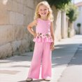 thumbnail image 2 of Toddler Girls Outfits Toddler Girl Floral Outfit Sleeveless Flower Embroidery Top & Wide Leg Pants Summer Set, 2 of 8